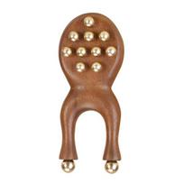 Sandalwood Facial Massage Roller with 12 Brass Beads, Y-Shaped Ergonomic Gua Sha Tool for Face Eye Nose Ear Muscle Relaxation Tension Relief Blood 1pc brown