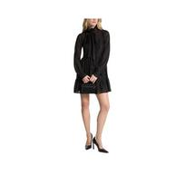 Michael Kors Jacquard Tie Neck Pleated Hem Long Sleeve Dress Women dress MF5838YJTN-0001 XS black