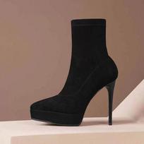 Suede Platform Stiletto Ankle Boots Moteriški Aukštakulniai Įslystami Trumpi Batai Madingi vakarėlio Suknelės Batai Moterims Zapatos Para Mujer 40 gray