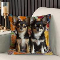 Chihuahua Puppies Cushion Covers Chair Living Room Pillowcase Cozy Zipper Sofa Pillow Covers Bedroom Indoor Home Decor Peach skin 30*30(CM)-1Pcs