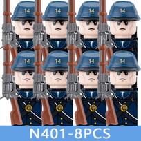 8 vnt. Karinės serijos kareivių figūrėlės Statybiniai kaladėlės Amerikos pilietinio karo Pėstininkų Kavalerijos Artilerijos Kariuomenės Karininkas Kariūnas Kaladėlės Žaislai gray
