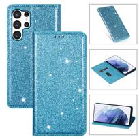 Blizgantis atlenkiamas dėklas telefonui Samsung S26 Ultra S25 Plus S24 S23 FE A17 A37 A57 A16A36 A56 Piniginės Kortelės Magnetinis Knygos Dangtelis Galaxy S25 mėlyna