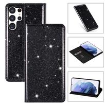 Blizgantis atlenkiamas dėklas telefonui Samsung S26 Ultra S25 Plus S24 S23 FE A17 A37 A57 A16A36 A56 Piniginės Kortelės Magnetinis Knygos Dangtelis Galaxy A36 juoda