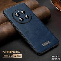 Prabangus karvės odos telefono dėklas Huawei Honor Magic 8 Pro Magic 7 6 Pro, su smulkiais skylutėmis lęšiui apsaugoti, vienspalvis galinis dangtelis Honor Magic8 Pro mėlyna