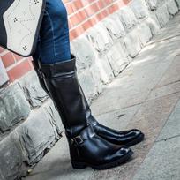 Britų vyriški juodi odiniai aukšti batai ant kelių Desiger užtrauktuku ilgi motociklo batai senoviniai Cosplay scenos botas laisvalaikio komfortas Zapatos 46 juoda