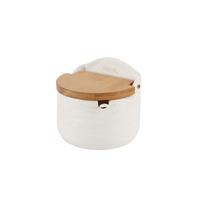 Serving Spoon Spices Storage Box Wooden Tray Kitchen Spice Pot Ceramic Seasoning Jar Set  Kitchen Style 4 beige