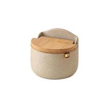 Serving Spoon Spices Storage Box Wooden Tray Kitchen Spice Pot Ceramic Seasoning Jar Set  Kitchen Style 1 beige