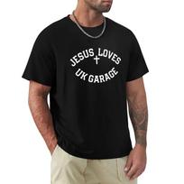 Jesus Loves UK Garage SloganBlack T-Shirt Heavyweights Kawaii Clothes Mens White T Shirts Summe XS black