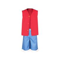 Monkey D Luffy Cosplay Apranga Anime Veikėjo Kostiumas Raudona Liemenė Mėlyni Šortai Šiaudinė Kepurė Perukas Pilnas Kostiumas Helovino Karnavalo Šventės Drabužis 140&ONE PIECE red