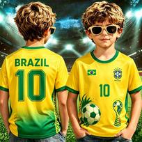 2026 Brazilijos rinktinės marškinėliai Vasaros Nauji Brazilijos futbolo marškinėliai vaikiški drabužiai Futbolo sportiniai marškinėliai T-shirtai vaikiški drabužiai 130
