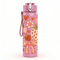 1PC Strawberry Shortcake Girl 750ml Color Plastic Sports Water Bottle Leakproof Flip Straw Lid Suitable for Sports Office Home Use rožinė