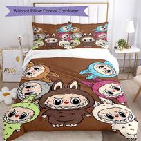 3pcs Labubu Bedding Set Duvet Cover Closure Includes 1 Duvet Cover & 2 Pillowcases, Soft and Comfortable for All Seasons. 135cmx200cm white