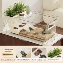 Transparent Reptile Terrarium Easy Clean Turtle Habitat New Turtle Tank  for Amphibian 37x18.5x13.5cm