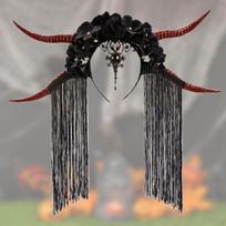 Helovino ragų lankelis Madingas velnio plaukų lankelis karnavalui Cosplay su kutais With Tassels gray