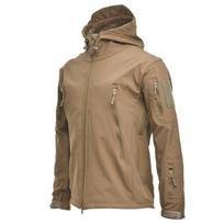 Karinės „Shark Skin“ Softshell striukės vyrams, taktinės, neperpučiamos, neperšlampamos striukės vyrams, karinės kovinės striukės, vyriški gobtuviniai bomberiai S chaki