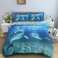 Delfinai mėlynoje jūroje patalynės komplektai 3D gyvūnai delfinai antklodės užvalkalų komplektas vaikams suaugusiems lovos patalynė AU Single(140x210cm) blue