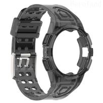 2in1 Strap For Samsung Galaxy Watch FE 6 5 4 40MM Smart Wristband 20mm WatchBand Silicone Bracelet belt Transparent Band&case Galaxy FE 6 5 4 40MM skaidri juoda spalva