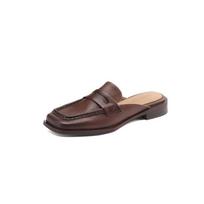 Madingi vasaros moteriški batai Retro klumpės moterims Kvadratiniu pirštu šlepetės moterims Stambiu kulnu uždari pirštai šlepetės batai Zapatos De Mujer 38 ruda