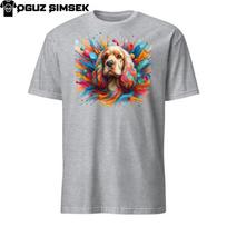 Colorful Cocker Spaniel Unisex T-Shirt - Vibrant Dog Design - Short Sleeve Tee XL gray