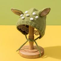 Cute Cartoon Baby Ear Protection Cap Winter Warm Infant Woolen Knitted Hat 6-36M Boy Girl Crochet Bonnet Toddler Beanie Headgear 46-50cm fit 6-36M žalia
