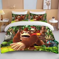 Monkey Cartoon Donkey Kong Duvet Cover Set King Queen Double Full Twin Single Size Bed Linen Set Children Bed Cover Set EU Single(135*200cm)3pcs white