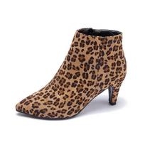 Aukštakulniai Ankle Boots Didelio Dydžio Leopardinės Moteriški Batai Retro Smailianosiai Moteriški Batai Šoninis Užtrauktukas Ankle Boots Botas De Mujer 43 leopardas