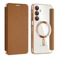 Apverčiamas magnetinis odinis dėklas, skirtas Samsung Galaxy A56 A55 A36 A35 A26 A15 A16 A05 A06, belaidžio įkrovimo, permatomu kortelės laikikliu, Funda For Galaxy A55 brown