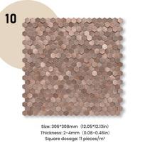 3D Mosaic Metal Aluminum Hexagon Panel Wall Sticker Self-adhesive   Abstract Waterproof Kitchen Bathroom Wall Decor Tiles (as the picture,1 Pcs) beige