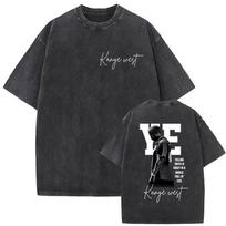 Vyriški marškinėliai Mados reperis Kanye West YE Turas Retro skalauti marškinėliai Unisex Hip Hop Gotikinė mada gryna medvilnė Streetwear L gray