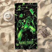 Custom Green Game Controller Beach Towel Personalized Name Gamer Microfiber Bath Towel 160x80cm Quick Dry 50x100cm(20x40in) gray