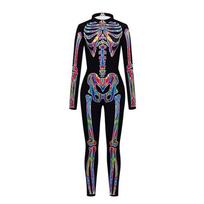 Madingas Europos stiliaus fantazijos skeletas kostiumas moterims Spalvingas kombinezonas Style C,M black