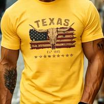 Unisexs Summer Pure Cotton Fashionable Casual Loose Texas Longhorn Cow Skull Pattern Printed Round Neck Short Sleeved Tshirt Soft XL orange