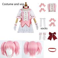 Kaname Madoka Cosplay Kostiumas Anime Madok Magica Homura Vienodas Suknelė su Chokeriu Pirštinėmis Kojinėmis Helovino Apranga S white