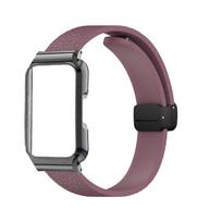 Huawei Band 11: Metal Frame with Lychee Pattern Foldable Magnetic Buckle Silicone Strap black