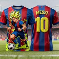Dragon Ball Goku X Messi #10 Soccer Jersey T-Shirt, Barca Striped Anime Football Tee, Quick Dry Top For Men Women Children 120 yellow