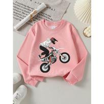 Motocross Rider Action Bike 07 Girls' Crew Neck Fashion Sweatshirt, Autumn and Winter Western Style Top, Children's Long Sleeved T-shirt 160 rožinė