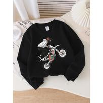 Motocross Rider Action Bike 07 Girls' Crew Neck Fashion Sweatshirt, Autumn and Winter Western Style Top, Children's Long Sleeved T-shirt 170 juoda