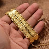 Gold Color Coins Bangles&Bracelets for Women Men Money Coin Bracelet Islamic Muslim Arab Middle Eastern Bridal Jewelry African Gifts 20cm beige