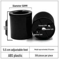 3cm-5.5cm reguliuojamos juodos plastikinės apvalios baldų kojelės spintelėms, televizoriaus stovams, stalams, kavos staliukams, sofoms.