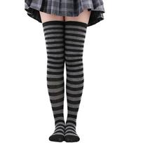 Iki šlaunų kojinės Moteriškos Dryžuotos Ponios Mergaitės Juodos Baltos Rožinės Ilgos Virš Kelio Kojinės femboy Cosplay Lolita Harajuku Y2k One Size black