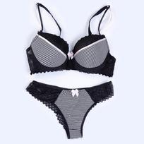 Sexy Stripe Lace Push Up Moteriškas liemenėlių rinkinys BC Bow Liemenėlės trumpų rinkinių Kvėpuojantis medvilninių apatinių kelnaičių rinkinys 36A gray