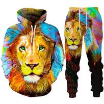 Personality Lion 3D Print Hoodies/Trening kostiumas Vyriški megztiniai su gobtuvu + kelnės bėgimo kostiumas Hip Hop vyriškų gatvės drabužių komplektas 4XL yellow