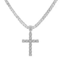 Vyrų Moterų hiphopo kryžiaus pakabukas karoliai su 4 mm cirkonio teniso grandinėle, ledinis Bling karoliai Hiphopo papuošalų mada 20inch(50cm)