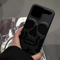 Prabangus skeletas kaukolės dėklas iPhone 16 11 12 13 14 15 Pro Max telefonui Atsparus smūgiams galinis dangtelis Kameros pilna apsauga Tuščiaviduris Funda For IPhone 14 matinė juoda spalva