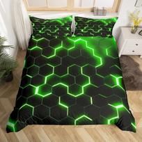 Geometrinis antklodės užvalkalas Daugiaspalvis korio šešiakampis patalynės komplektas Geometrinė tema Metalo tekstūra Patogus poliesterio užvalkalas 70x133cm 2pcs green