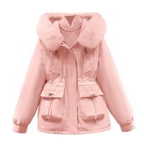 Nauja moteriška parka mada žieminė striukė kailiniu apykakle šilta sniego apranga paminkštinti drabužiai paltas vilnonis pamušalas gobtuvinis parkas moterims XXXL white