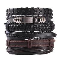 Vintažinis vyriškas odinis apyrankės mados rankų darbo daugiasluoksnis virvelės juodas pankroko papuošalų aksesuarų rinkinys Leather bracelet black