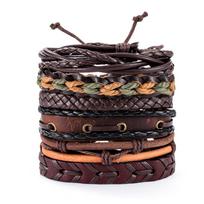 Vintažinis vyriškas odinis apyrankės mados rankų darbo daugiasluoksnis virvelės juodas pankroko papuošalų aksesuarų rinkinys Leather bracelet gray
