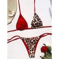 Halteris sujungtas leopardinis bikinis 2025 Mini mikro bikinis moteriškas maudymosi kostiumėlis moteriški maudymosi drabužiai dviejų dalių bikini rinkinys maudymosi kostiumėlis maudymuisi L beige
