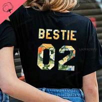 Geriausios draugės 01 Marškinėliai Geriausių draugų T-shirt'ai 2 draugėms BFF Marškinėliai Derantys draugams Medvilniniai marškinėliai Šventinė dovana Madingi moteriški drabužiai Raidės Viršus S black